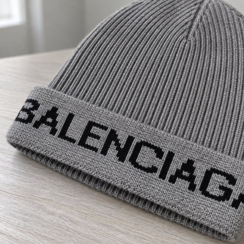 Balenciaga Grey Ribbed Knit Beanie - Picture 5 of 6